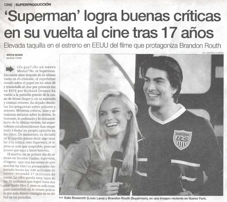 SUPERMAN RETURNS EN EL PERIODIDO DE CATALUNYA