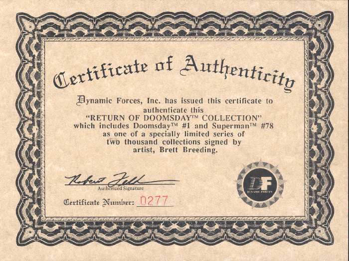 SUPERMAN DOOMSDAY HUNTER/PREY 1 SIGNED BY BREEDING CERTIFICADO
